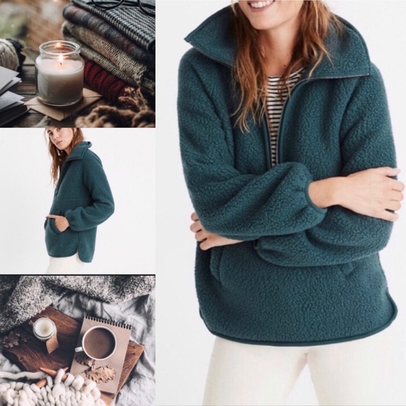 Madewell fleece pullover dark green half zip jacket size small - Picture 1 of 8